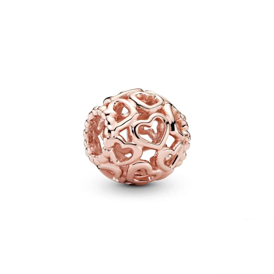 ✨ Rose Gold Plated Winter Charms – ❄️ Snowflake & 💖 Interlocking Hearts | Pandora-Style Bracelet Compatible