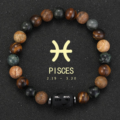 ✨ 12 Zodiac Natural Stone Bracelet – Cancer, Virgo, Leo, Libra – Unisex Couple & Friendship Jewelry Gift