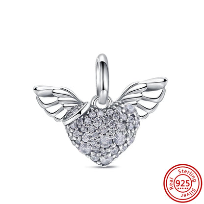 ✨ 925 Silver Sparkling Charms – ❄️ Snowflake, 🌿 Herbarium, 😇 Angel Wings & ❤️ Heart | Pandora-Style Bracelet Compatible