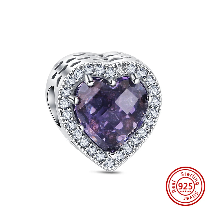 ✨ 925 Silver Purple Charms – ❤️ Heart-Shaped Stone & 🕷️ Spider | Pandora-Style Bracelet Compatible