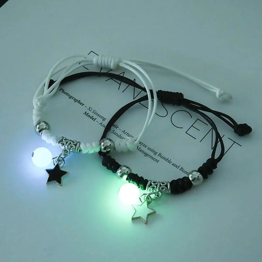 2PC Fashion Luminous Star Couple Bracelets – Matching Glow-in-the-Dark Jewelry for Men & Women