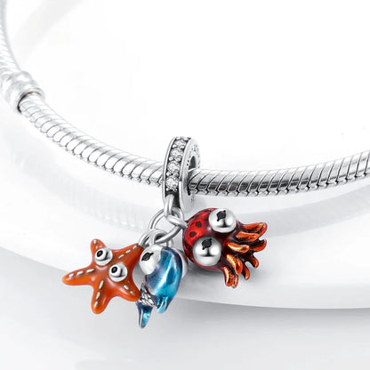 ✨ 925 Silver Ocean Charms – 🐙 Octopus, 🐢 Sea Turtle, 🐬 Dolphin & 💧 Blue Zircon | Pandora-Style Bracelet Compatible