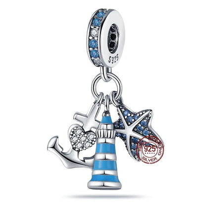 ✨ 925 Silver Ocean Charms – 🐙 Octopus, 🐢 Sea Turtle, 🐬 Dolphin & 💧 Blue Zircon | Pandora-Style Bracelet Compatible