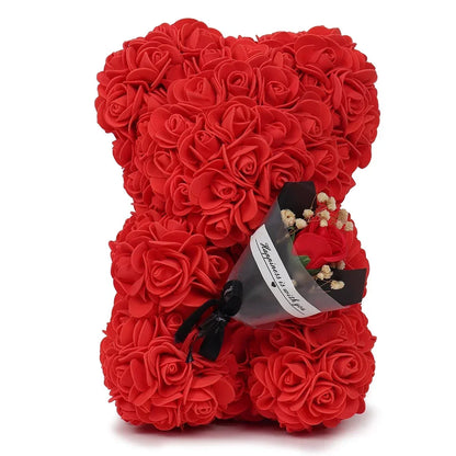 🌹 Rózsa színű plüssmackó művirág – Romantikus évfordulós, Valentin-napi és születésnapi ajándék hölgyeknek 🎁 