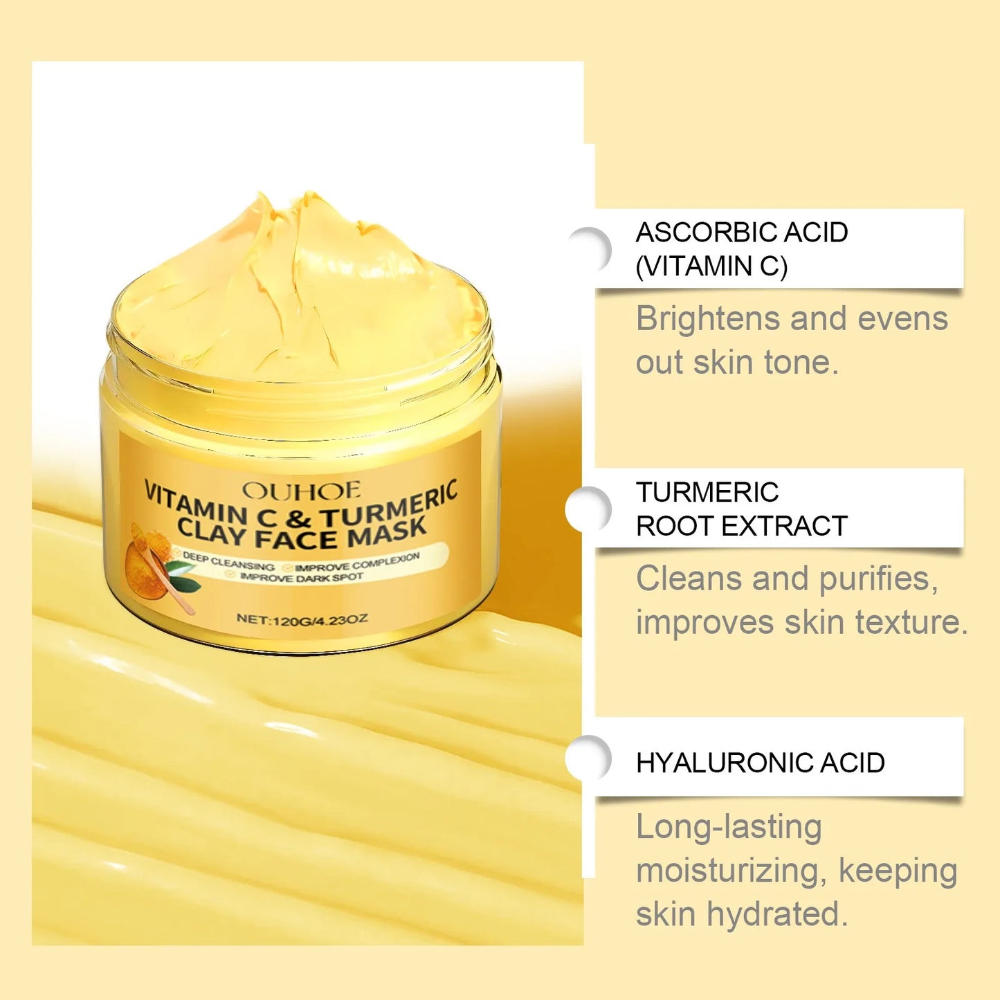🍊 Vitamin C & Turmeric Exfoliating Facial Mask – Deep Pore Cleansing & Skin Brightening Natural Formula
