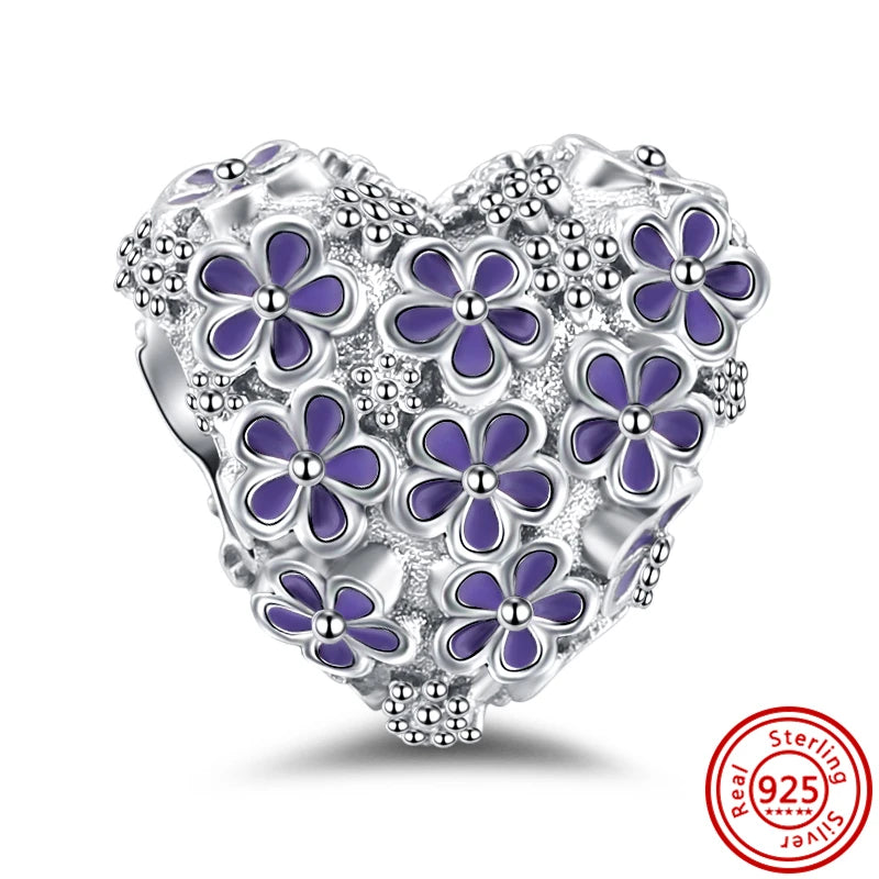 ✨ 925 Silver Purple Charms – ❤️ Heart-Shaped Stone & 🕷️ Spider | Pandora-Style Bracelet Compatible