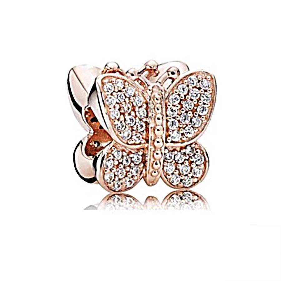✨ Rose Gold Plated Winter Charms – ❄️ Snowflake & 💖 Interlocking Hearts | Pandora-Style Bracelet Compatible