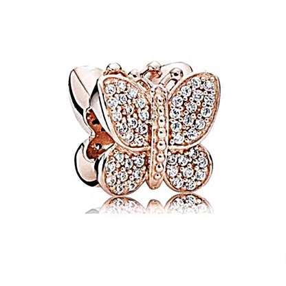 ✨ Rose Gold Plated Winter Charms – ❄️ Snowflake & 💖 Interlocking Hearts | Pandora-Style Bracelet Compatible