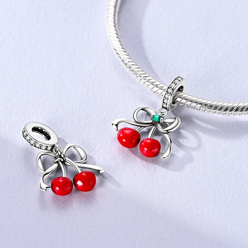 ✨ 925 Silver Cute Charms – 🐾 Cat Paw, 🎀 Bow, 🍎 Apple & ❤️ Heart | Pandora-Style Bracelet Compatible