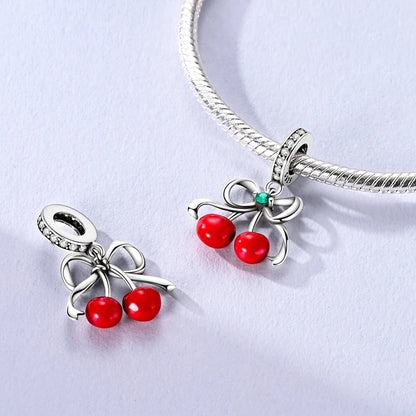✨ 925 Silver Cute Charms – 🐾 Cat Paw, 🎀 Bow, 🍎 Apple & ❤️ Heart | Pandora-Style Bracelet Compatible