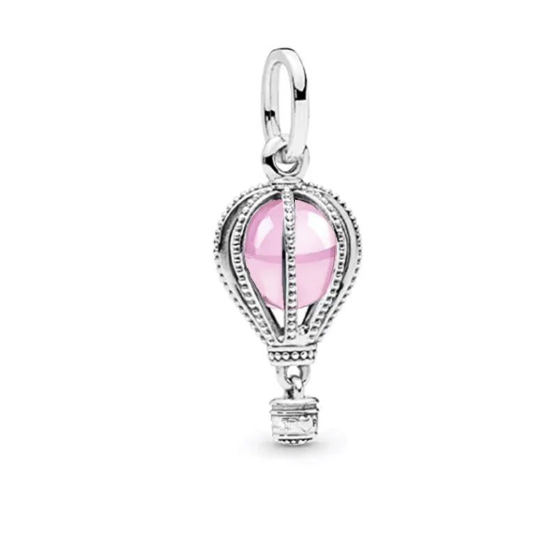 ✨ 925 Silver DIY Charms – 🎈 Hot Air Balloon, 💖 Mother & Daughter Hearts, 💗 Pink Murano Glass | Pandora-Style Bracelet Compatible