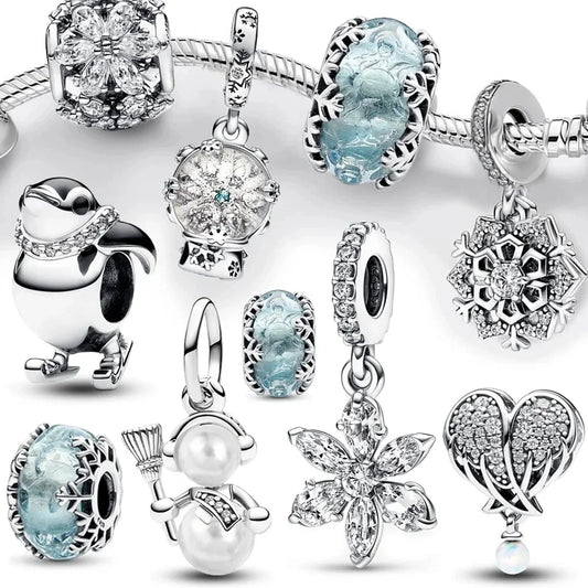 ✨ 925 Silver Winter Charms – ❄️ Snowflake, 🌸 Pansy Flower & 🦋 Blue Butterfly | Pandora-Style Bracelet Compatible