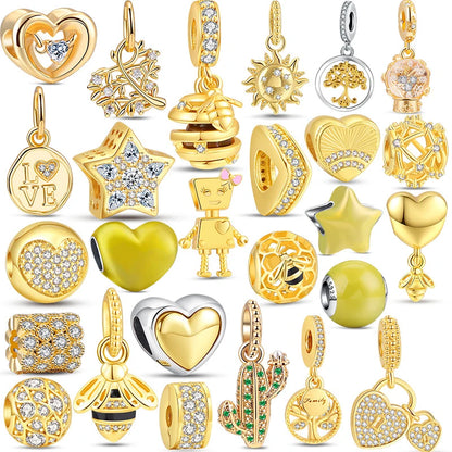 ✨ 925 Silver Gold-Plated Charms – ✨ Sparkling Dangle Beads | Pandora-Style Bracelet Compatible