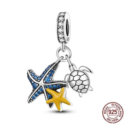 ✨ 925 Silver Ocean Charms – 🐙 Octopus, 🐢 Sea Turtle, 🐬 Dolphin & 💧 Blue Zircon | Pandora-Style Bracelet Compatible