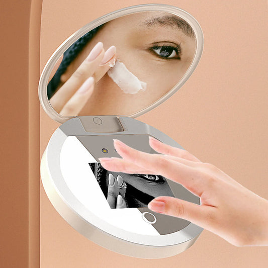🌞 UV Camera Makeup Mirror with LED Lights – 2X Magnification, Smart Touch, Portable Sun Protection Checker