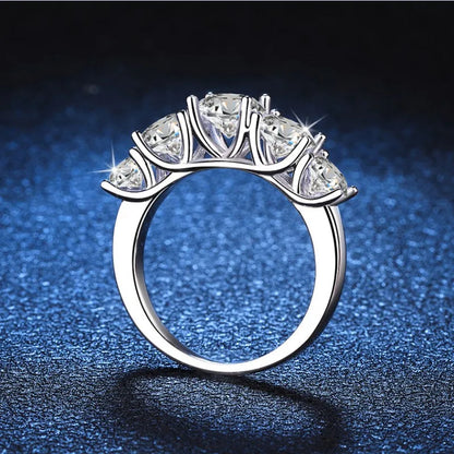 💍Moissanite 5-Stone Engagement Ring – 925 Sterling Silver, Platinum Plated