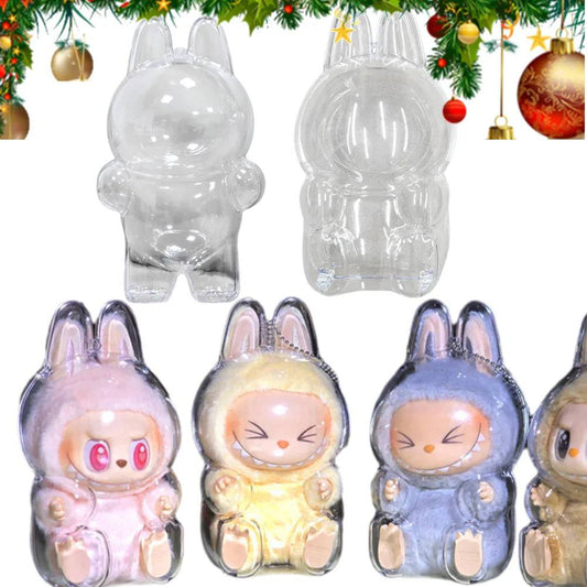 Transparent Protective Cover Dustproof Vinyl Doll Storage Box – Cute Elf Plushie Display Cover for LABUBU Sitting Party Dolls