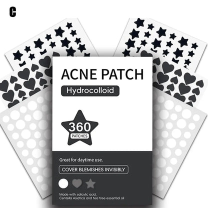 ✨ Acne Pimple Patches – 360pcs/180pcs, Circle, Star & Heart Shapes – Clear Skin Healing Patch