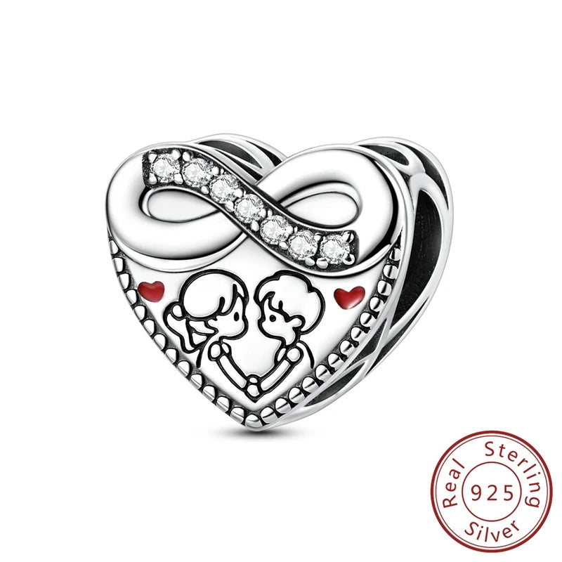 ✨ 925 Silver Cute Charms – 🐾 Cat Paw, 🎀 Bow, 🍎 Apple & ❤️ Heart | Pandora-Style Bracelet Compatible