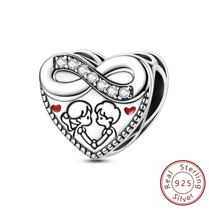 ✨ 925 Silver Cute Charms – 🐾 Cat Paw, 🎀 Bow, 🍎 Apple & ❤️ Heart | Pandora-Style Bracelet Compatible