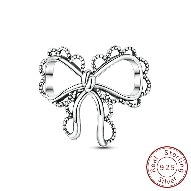 ✨ 925 Silver Cute Charms – 🐾 Cat Paw, 🎀 Bow, 🍎 Apple & ❤️ Heart | Pandora-Style Bracelet Compatible