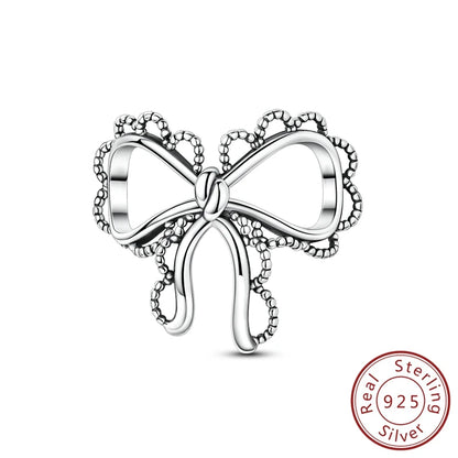 ✨ 925 Silver Cute Charms – 🐾 Cat Paw, 🎀 Bow, 🍎 Apple & ❤️ Heart | Pandora-Style Bracelet Compatible