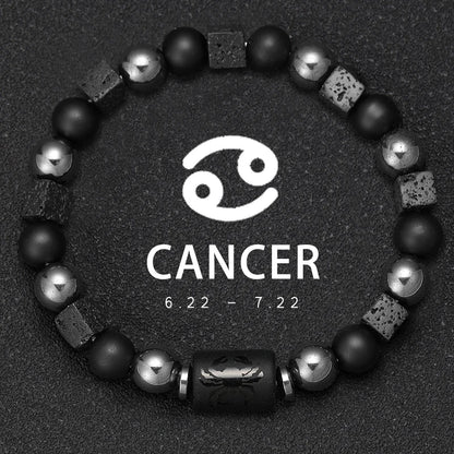 ✨ 12 Zodiac Natural Stone Bracelet – Cancer, Virgo, Leo, Libra – Unisex Couple & Friendship Jewelry Gift