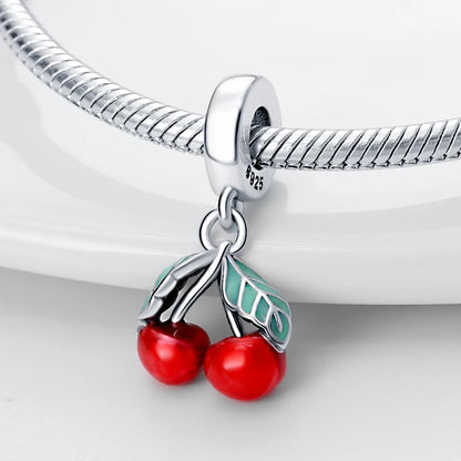 ✨ 925 Silver Strawberry & Cherry Charms – Fruit Series Beads | Pandora-Style Bracelet Compatible