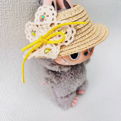 Labubu Summer Elegant Straw Hat – 15/17cm Hawaiian Doll Accessory