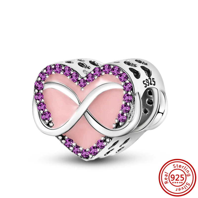 ✨ 925 Silver Purple Charms – ❤️ Heart-Shaped Stone & 🕷️ Spider | Pandora-Style Bracelet Compatible