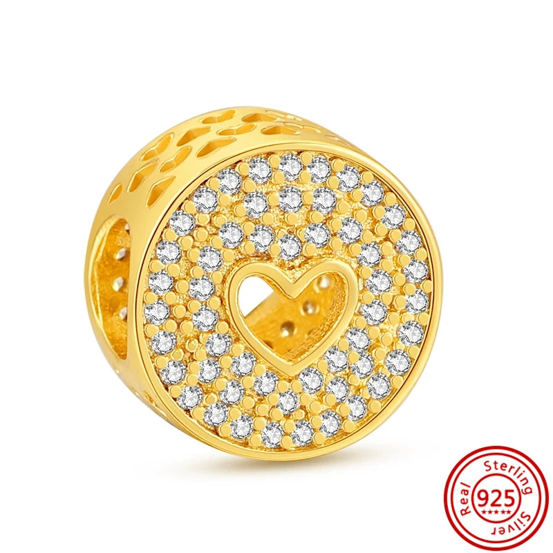 ✨ 925 Silver Gold-Plated Charms – ✨ Sparkling Dangle Beads | Pandora-Style Bracelet Compatible