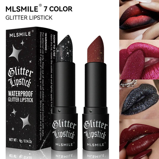 💎 7 Colors Glitter Lipstick – Waterproof Long-Lasting Diamond Pearlescent Metallic Lipstick