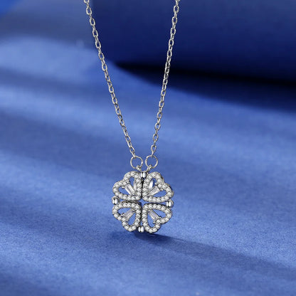 🍀 CARLIDANA Verwandelbarer vierblättriger Kleeblatt- und Herzanhänger – Luxushalskette aus Edelstahl für Damen, Schmuckgeschenk aus Kristallgold 