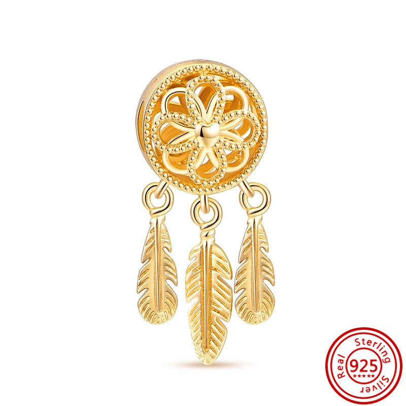 ✨ 925 Silver Gold-Plated Charms – ✨ Sparkling Dangle Beads | Pandora-Style Bracelet Compatible