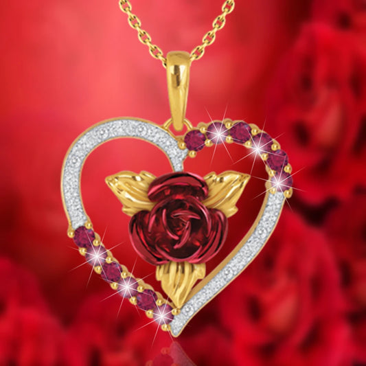 💖 Romantikus rózsa szív medál nyaklánc – Piros és fehér strasszos ékszer nőknek, elegáns Valentin-napi vagy évfordulós ajándék 