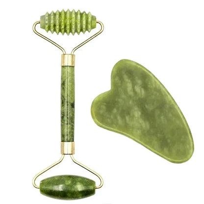 🌿 Jade Roller Massager for Face, Body, Back, Foot Massage - Facial Lifting, Anti-Wrinkle Double-End Gua Sha Jade Stone