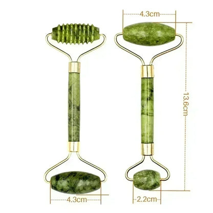 🌿 Jade Roller Massager for Face, Body, Back, Foot Massage - Facial Lifting, Anti-Wrinkle Double-End Gua Sha Jade Stone