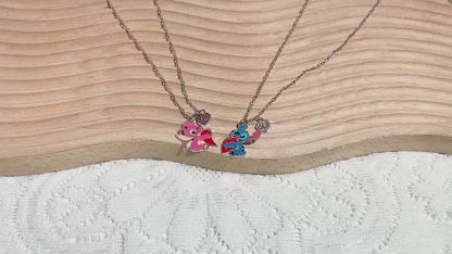 Stitch & Angel Heart Necklace Set – BFF or Couple Jewelry