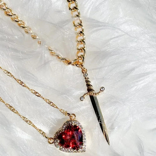 Heart and Sword Couple Necklace & Jewelry Set – Romantic Gift for Valentine’s Day