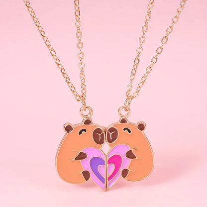2-Piece Capybara Heart Necklace Set – BFF Friendship Jewelry