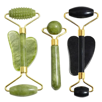 🌿 Jade Roller Massager for Face, Body, Back, Foot Massage - Facial Lifting, Anti-Wrinkle Double-End Gua Sha Jade Stone