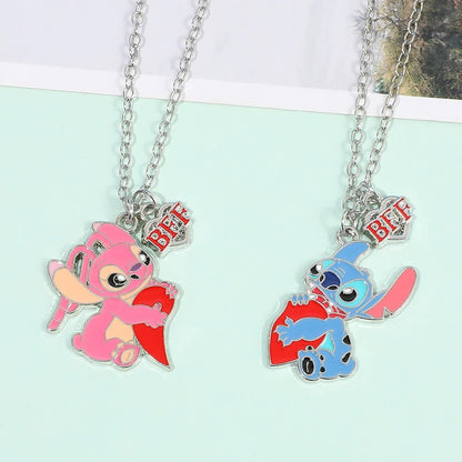Stitch & Angel Heart Necklace Set – BFF or Couple Jewelry