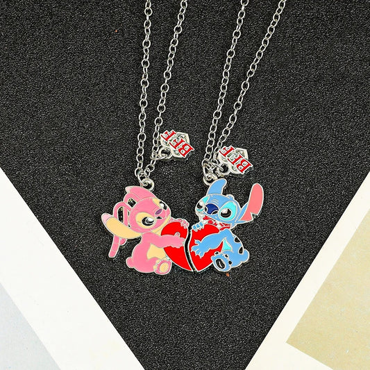 Stitch & Angel Heart Necklace Set – BFF or Couple Jewelry